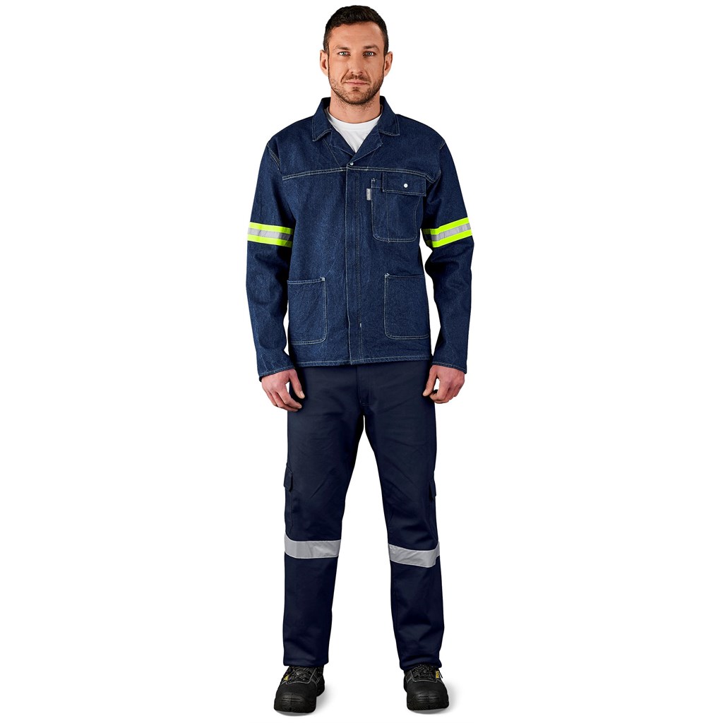 Cast Premium 100% Cotton Denim Jacket - Reflective Arms - Yellow Tape - Image 5