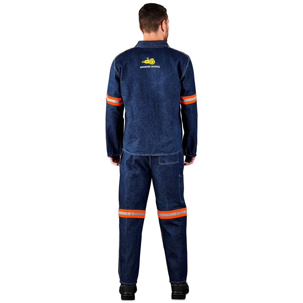 Cast Premium 100% Cotton Denim Jacket - Reflective Arms - Orange Tape - Image 7