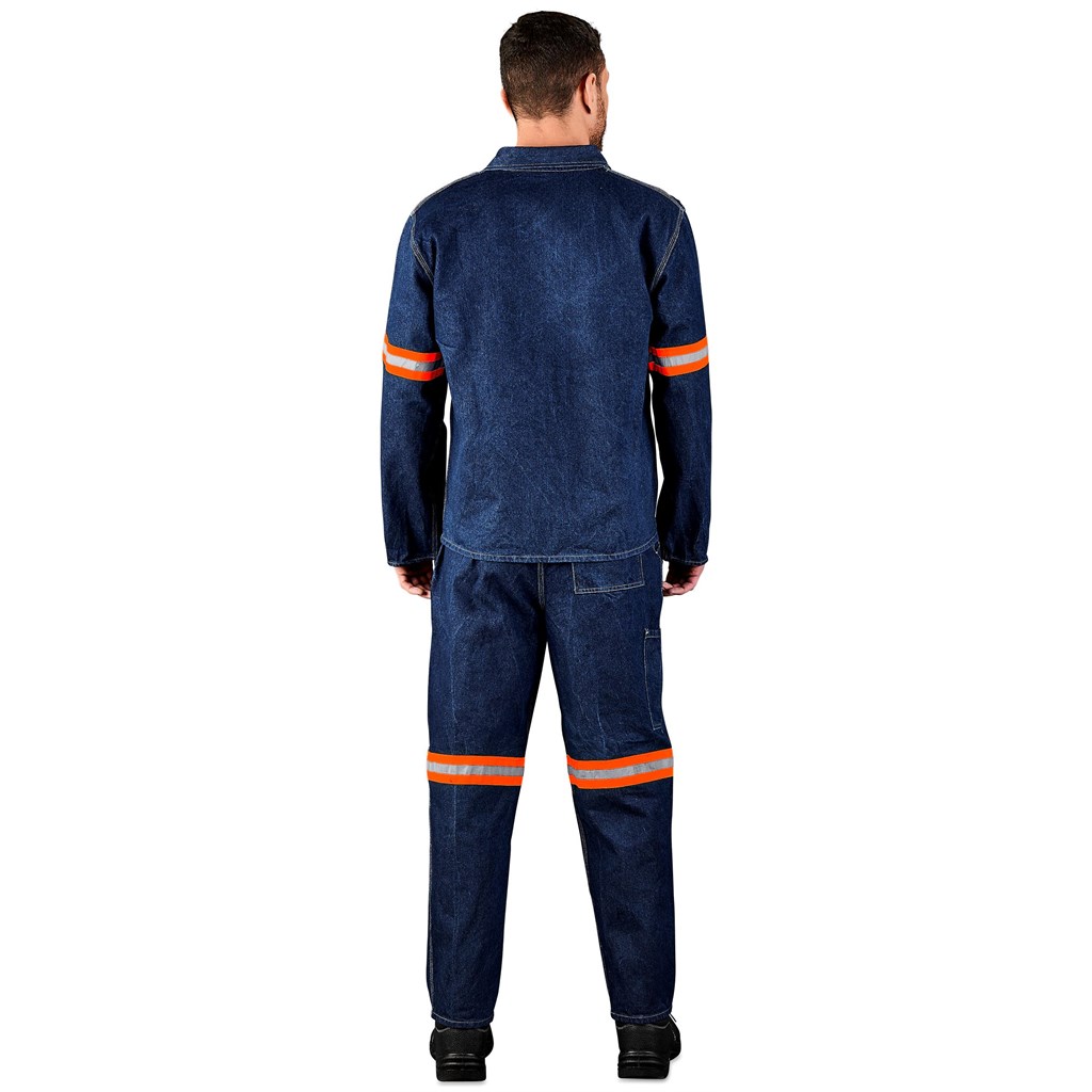 Cast Premium 100% Cotton Denim Jacket - Reflective Arms - Orange Tape - Image 5