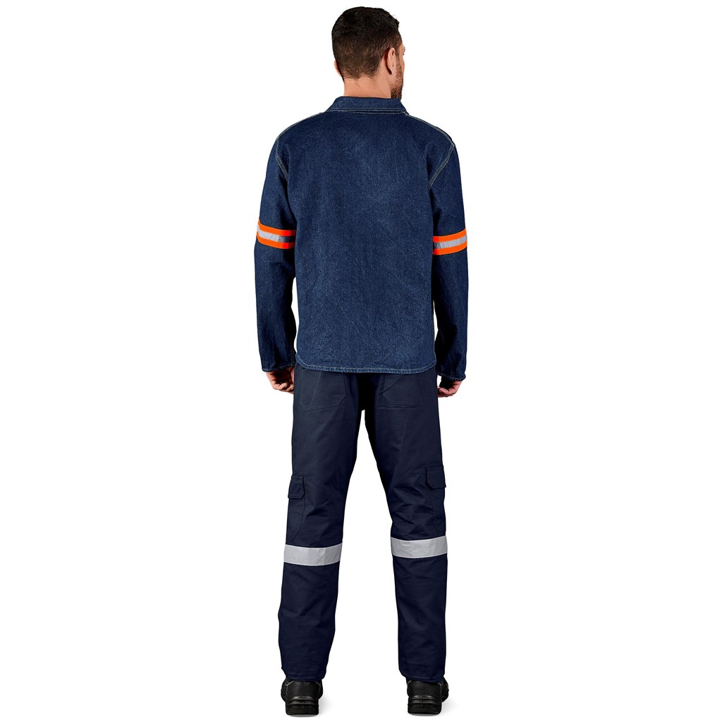 Cast Premium 100% Cotton Denim Jacket - Reflective Arms - Orange Tape - Image 8