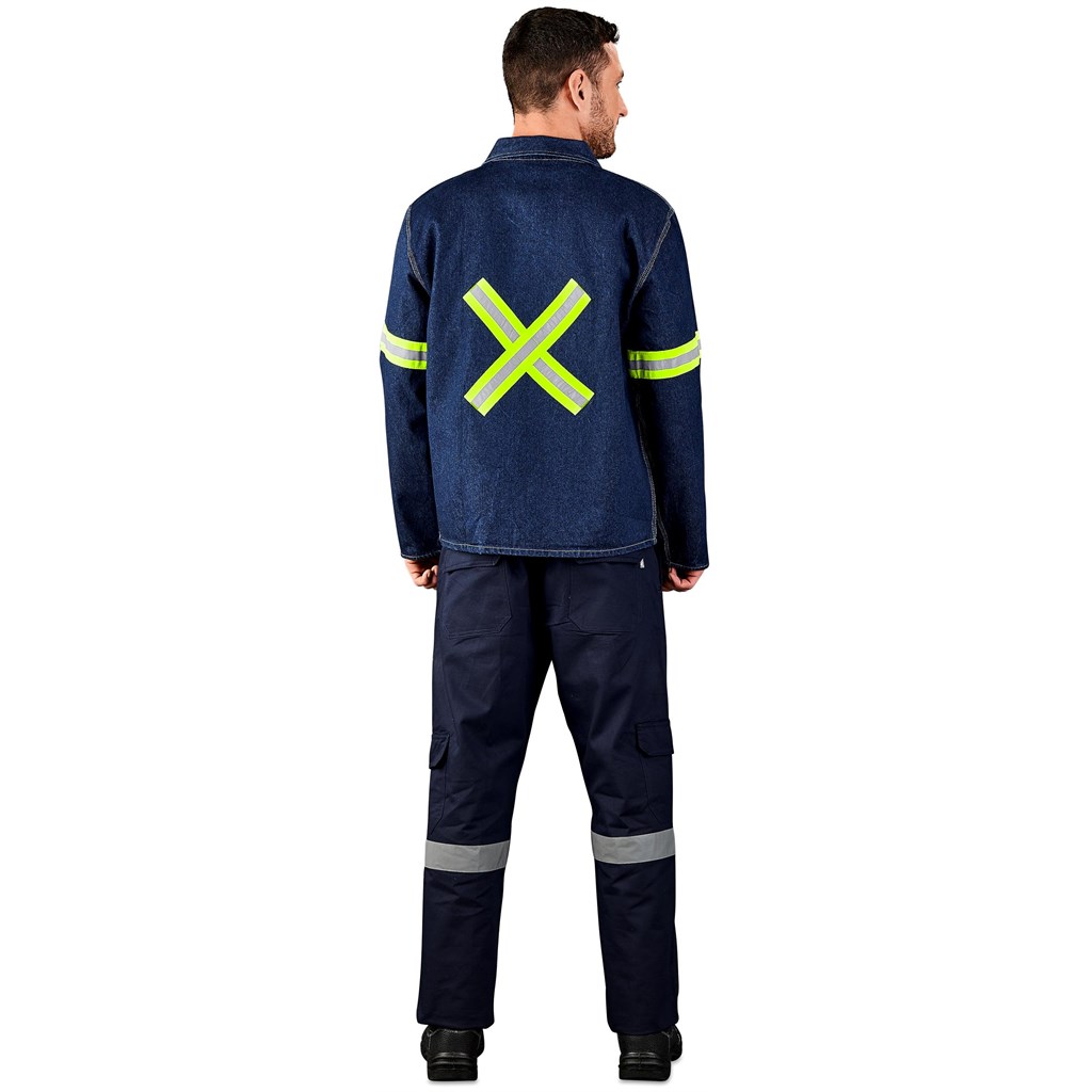 Cast Premium 100% Cotton Denim Jacket - Reflective Arms & Back - Yellow Tape - Image 2