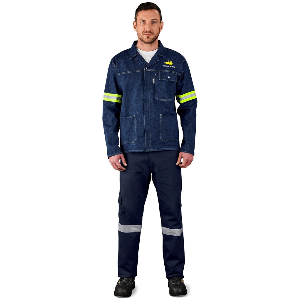 Cast Premium 100% Cotton Denim Jacket - Reflective Arms & Back - Yellow Tape - Image 7