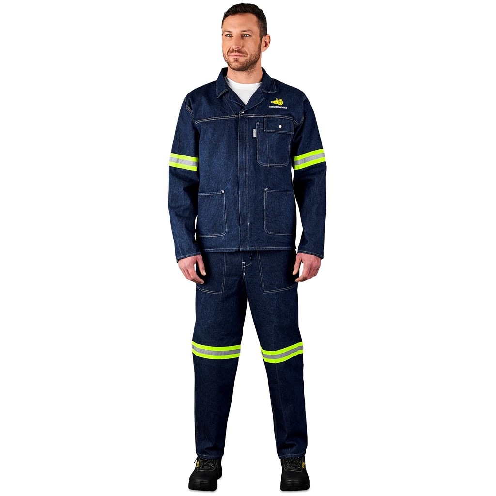 Cast Premium 100% Cotton Denim Jacket - Reflective Arms & Back - Yellow Tape - Image 3