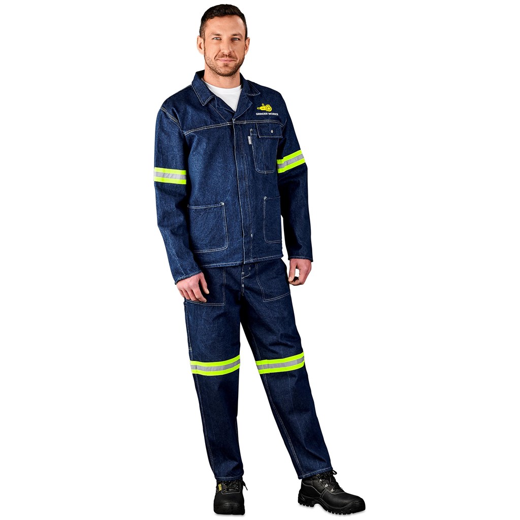 Cast Premium 100% Cotton Denim Jacket - Reflective Arms & Back - Yellow Tape - Image 4