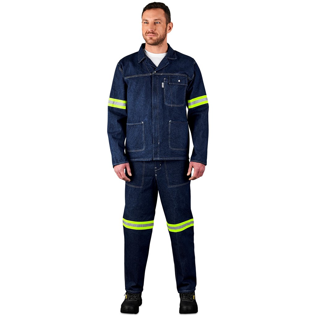 Cast Premium 100% Cotton Denim Jacket - Reflective Arms & Back - Yellow Tape - Image 9