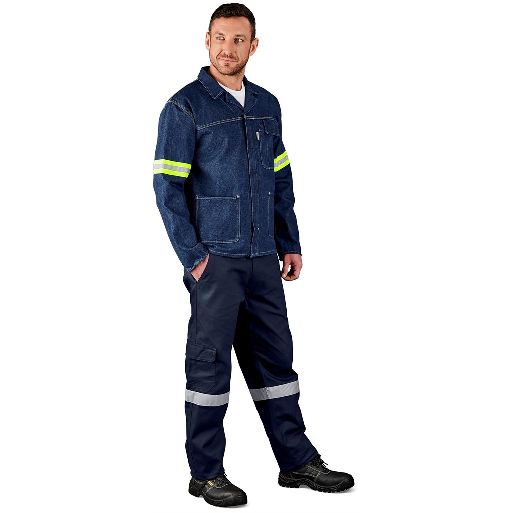 Cast Premium 100% Cotton Denim Jacket - Reflective Arms & Back - Yellow Tape - Image 6